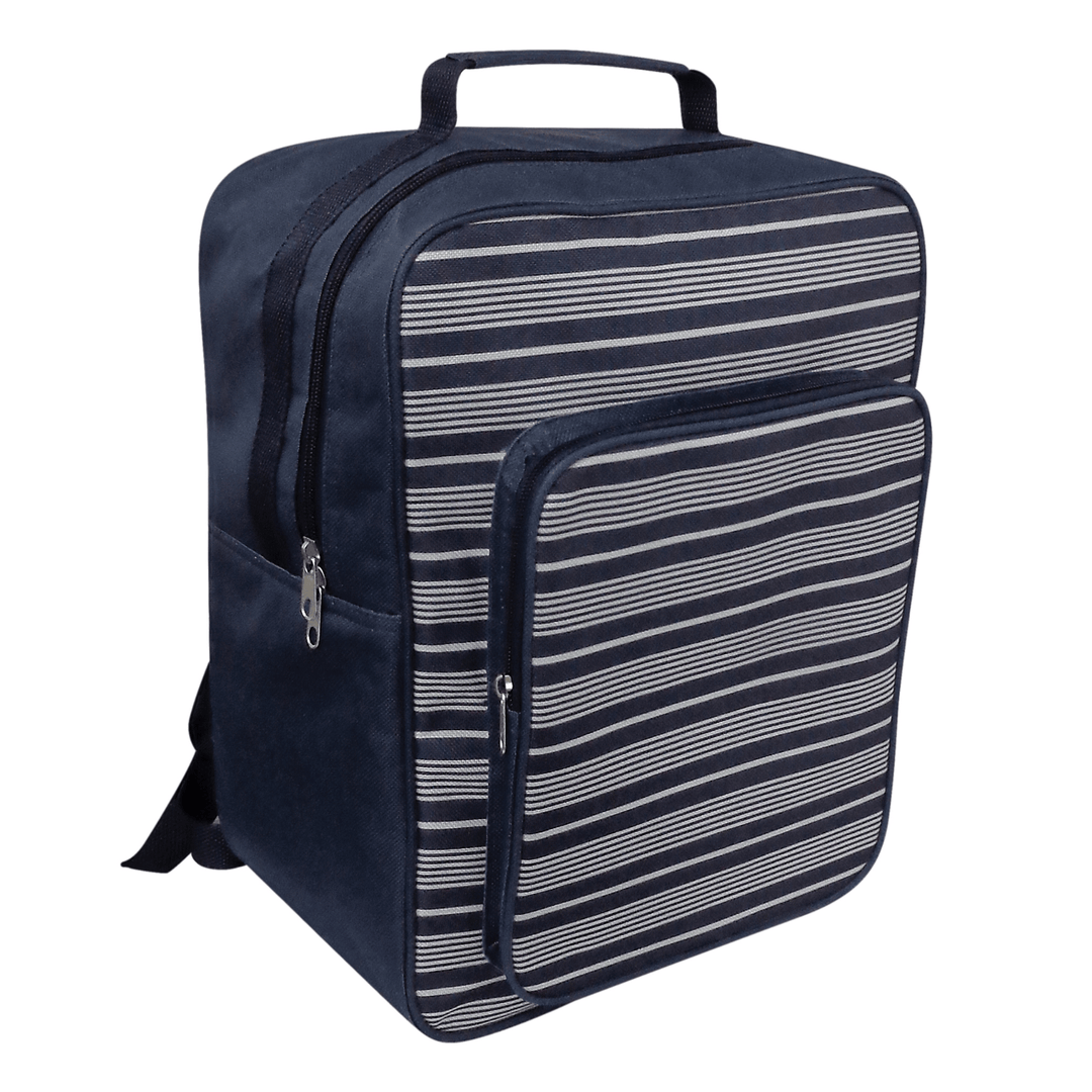 Navy Blue Stripe Insulated Cooler Bag Backpack Picnic Food Storage