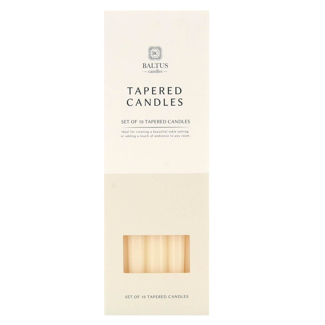 Pack of 10 ivory tapered candles from Baltus brand