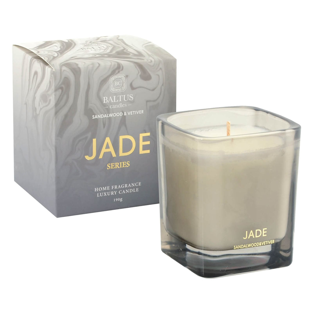 Grey glass candle with single wick and marble gift box pack