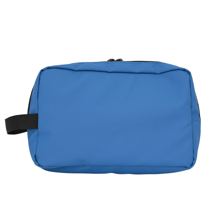 back view of wash bag in blue colour