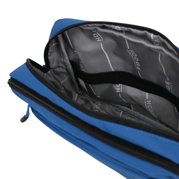 detail shot of lined interior with organisation straps