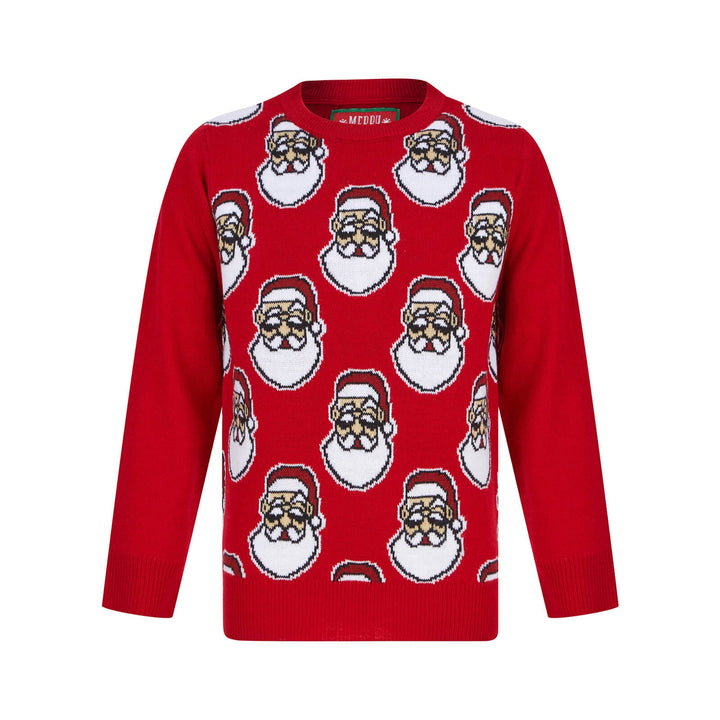 Kids Novelty Small Santa Heads Christmas Jumper Red / 4-5