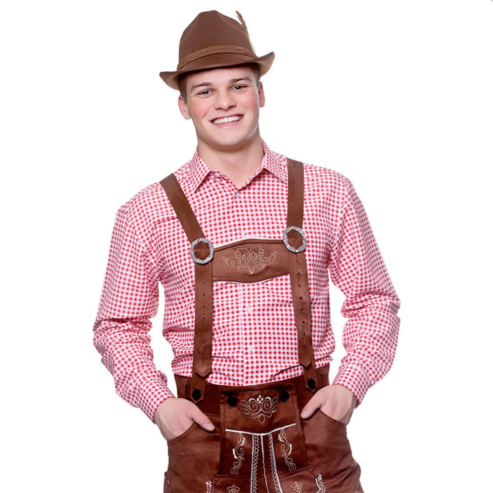 Mens Oktoberfest Shirt Checked Beer Festival Top Fancy Dress Red / L