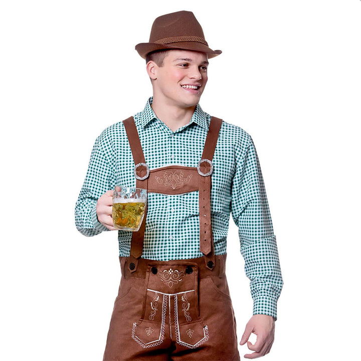 Mens Oktoberfest Shirt Checked Beer Festival Top Fancy Dress Green / L