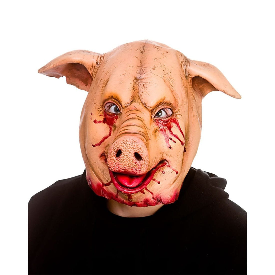 Horror Pig Latex Mask Animal Head Blood Eyes Adults Halloween