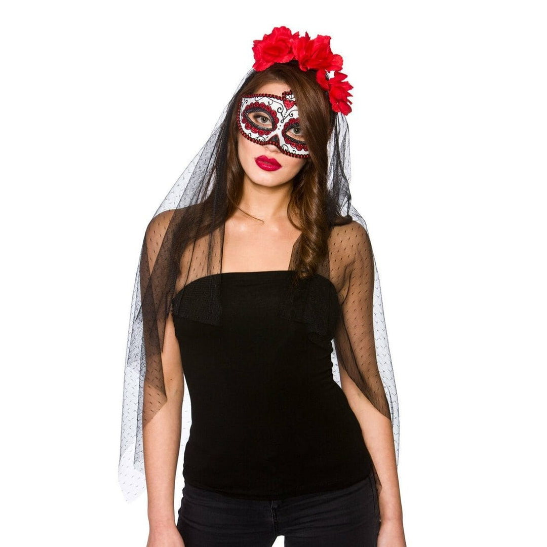 Day Of The Dead Deluxe Mask & Veil Mexican Fancy Dress