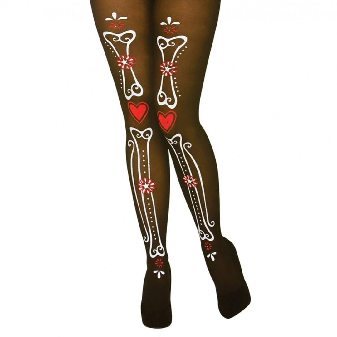 Black Day of the Dead Tights Skeleton Halloween Fancy Dress
