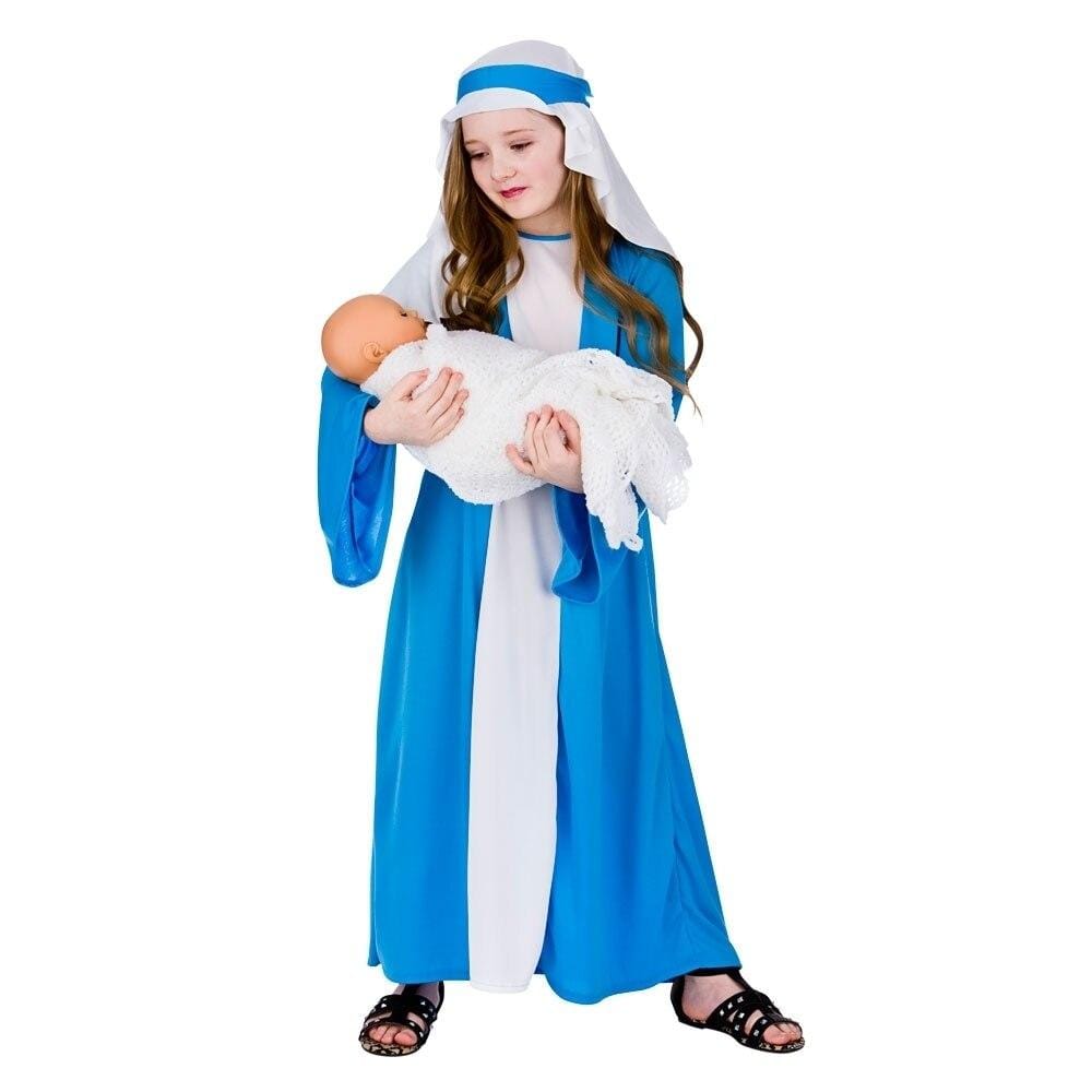 Girls Mary Nativity Play Dress up School Costume Christmas L (8-10 years)