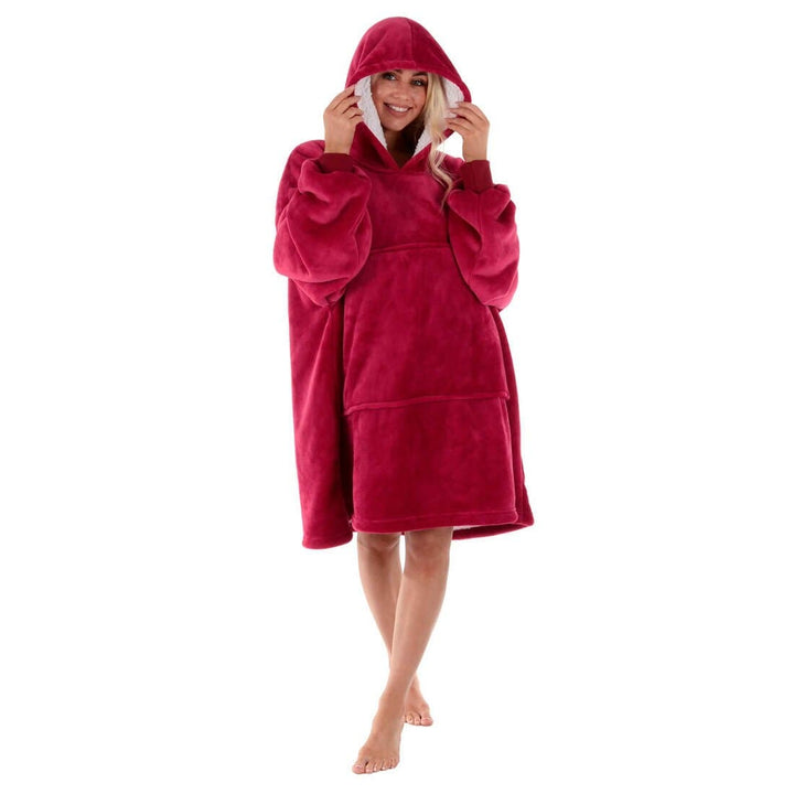 Adults Hoodie Blanket Unisex Oversized Sherpa Fleece Sweatshirt Persian Red