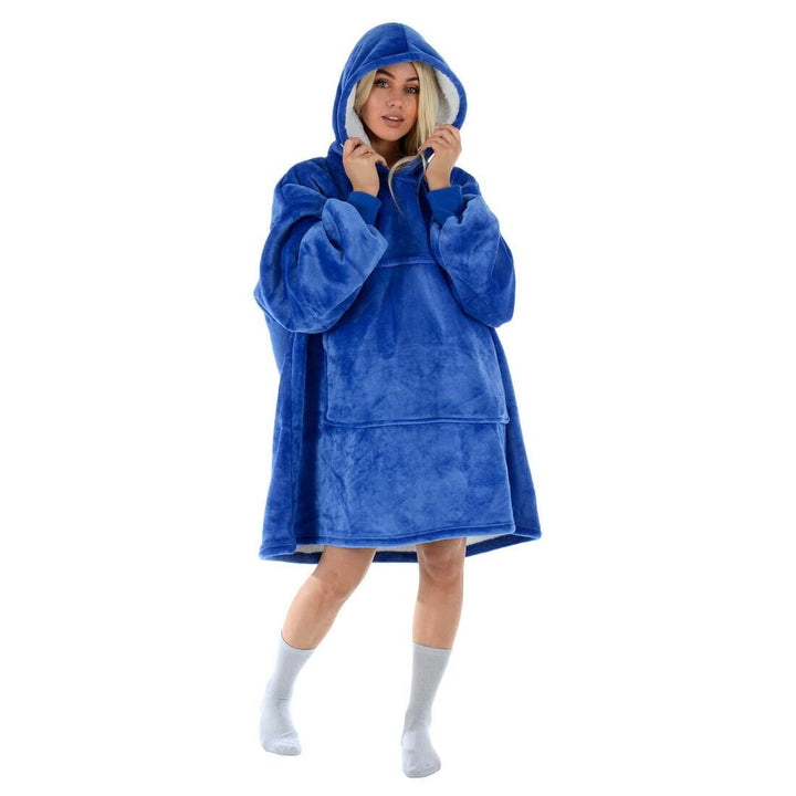 Adults Hoodie Blanket Unisex Oversized Sherpa Fleece Sweatshirt Classic Blue