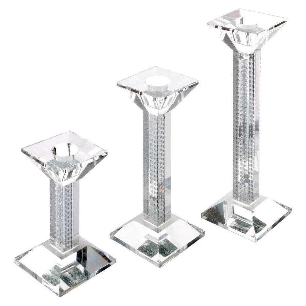 Glass Square Pillar Candle Holder  Silver Glitter Pattern