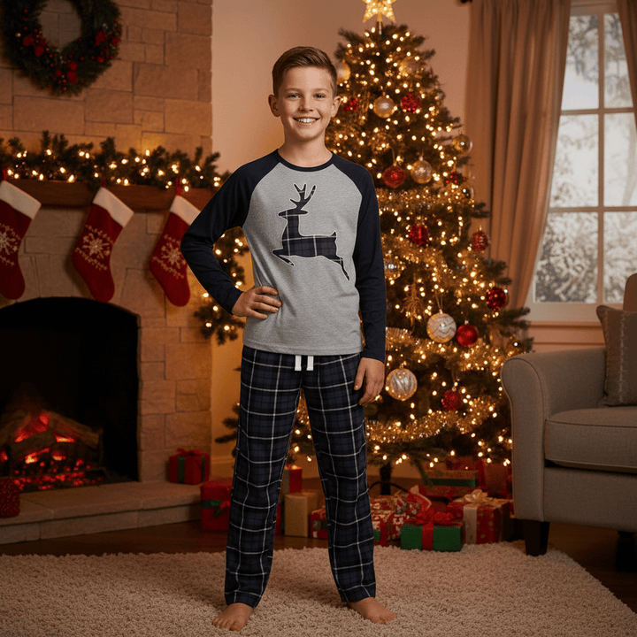 Kids Christmas Pyjama Set Reindeer/Stag Red Navy