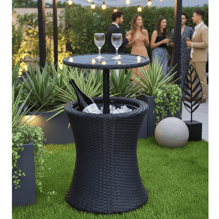 Azuma Drinks Cooler Table Garden Patio Rattan Black or Grey