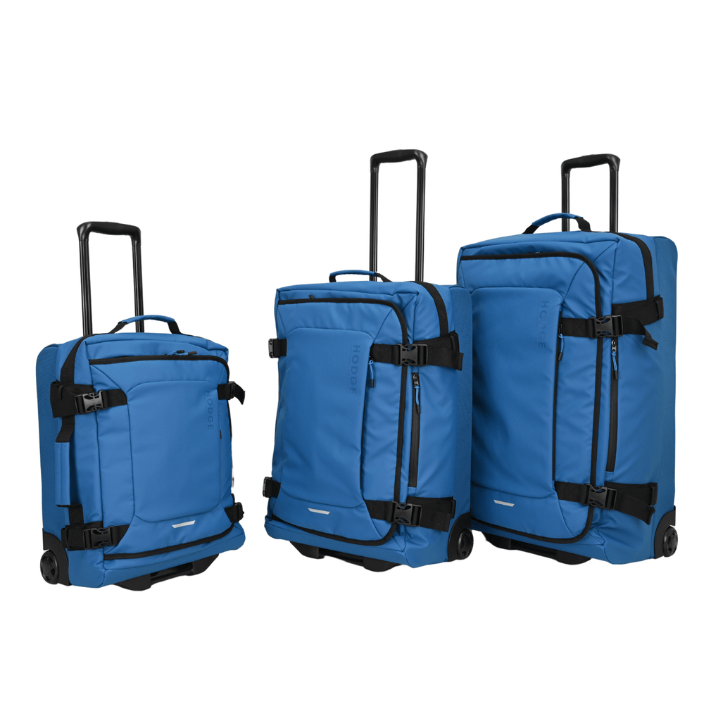 set of 3 aventura suitcases in blue colour from small to large