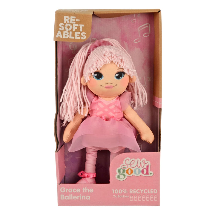 Resoftables Sew Good Grace the Ballerina fabric Doll with long paink hair