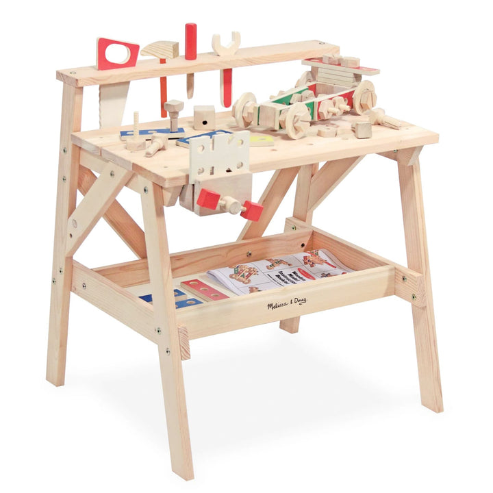 Melissa &amp; Doug solid wood workbench with construction tools and ideas booklet