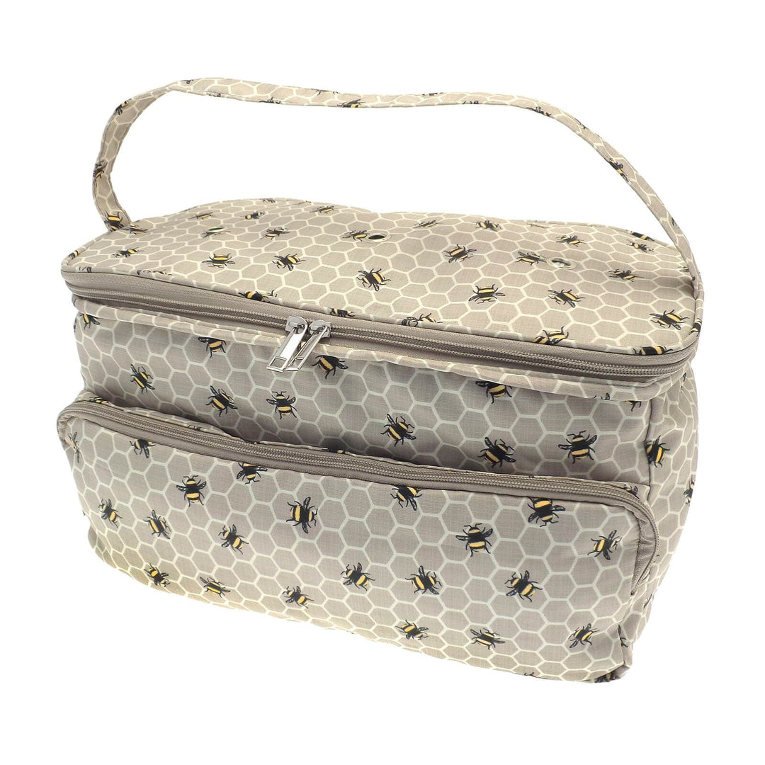 knitting bag with bee and honeycomb pattern