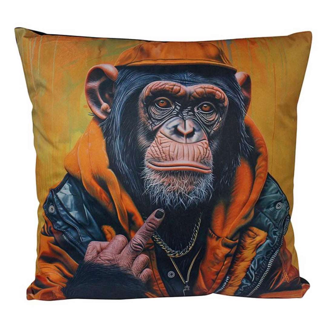 Cushion with Cheeky Chimp finger gesture design