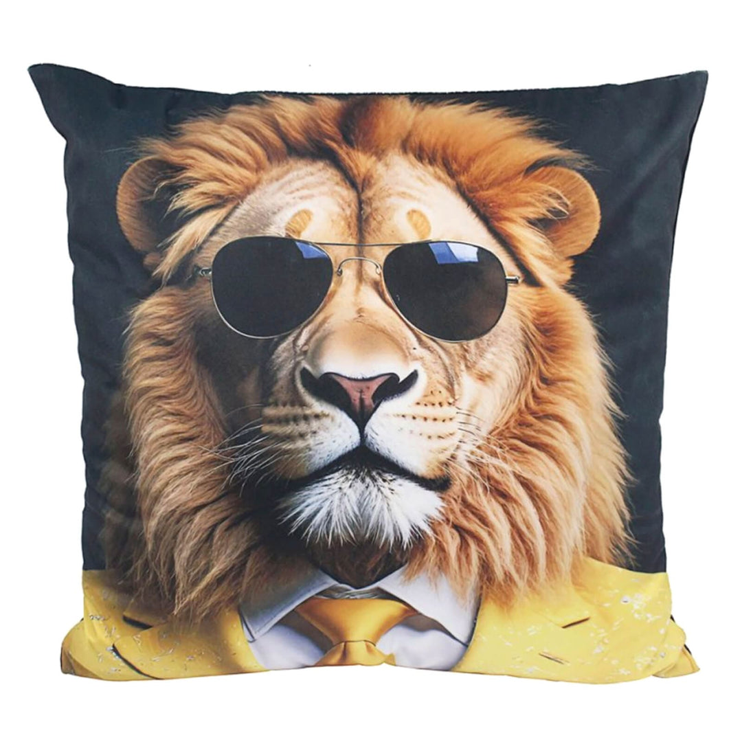 Cushion with Lion wearing shades and gold bling jacket and tie