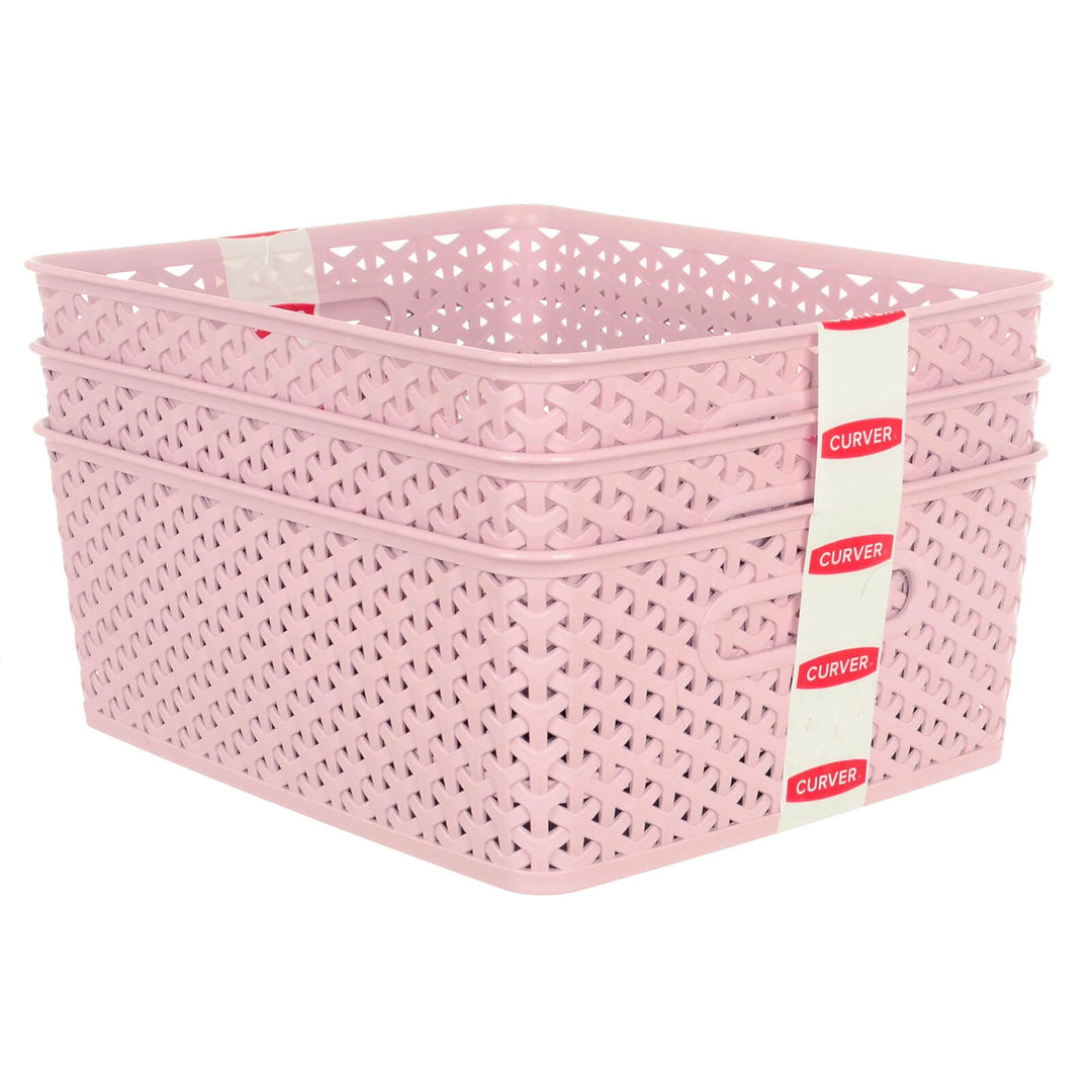 Pack of 3 Curver My Style Home Storage Baskets Woven Plastic Boxes