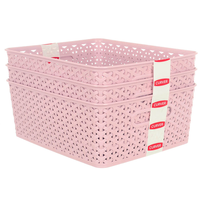 Pack of 3 Curver My Style Home Storage Baskets Woven Plastic Boxes