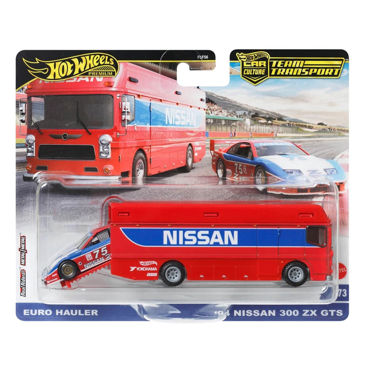 Hot Wheels Team Transport number 73 with 2 die-cast Nissan vehicles