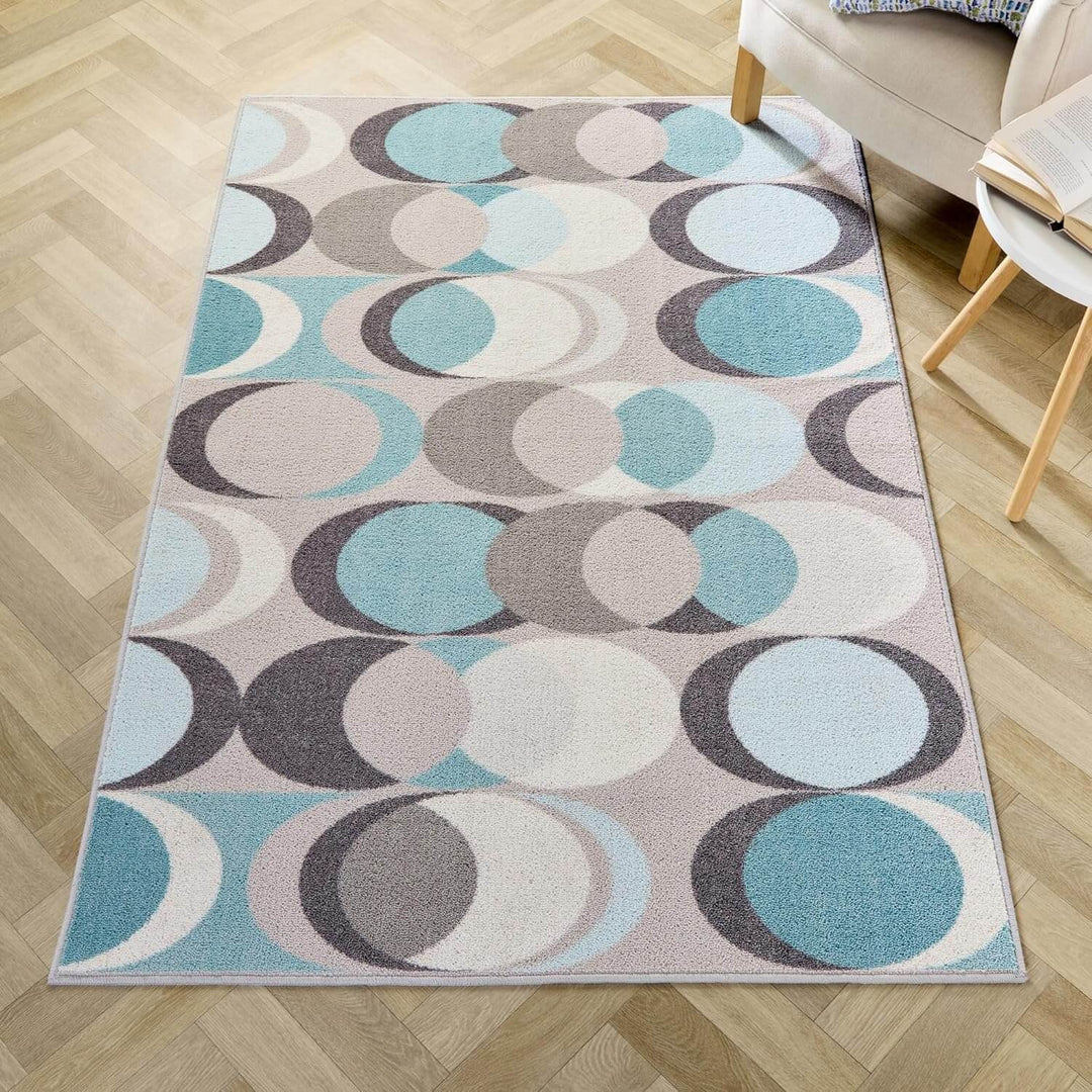 Duck Egg Blue circles pattern floor rug