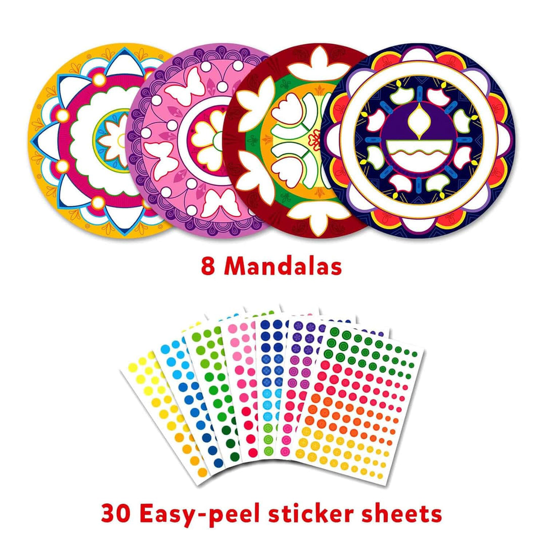 8 mandela designs with 30 easy to peel sticker sheets