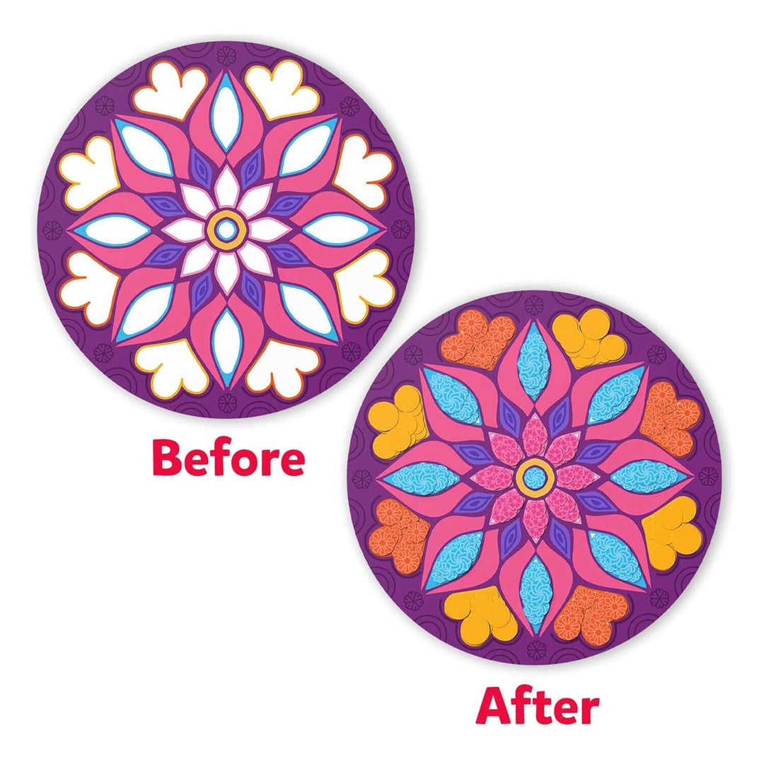 before and after mandelas with Dot It sticker activity pack