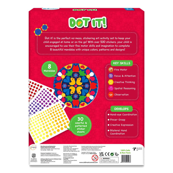 Back of the pack of Dot It mandala sticker activity set