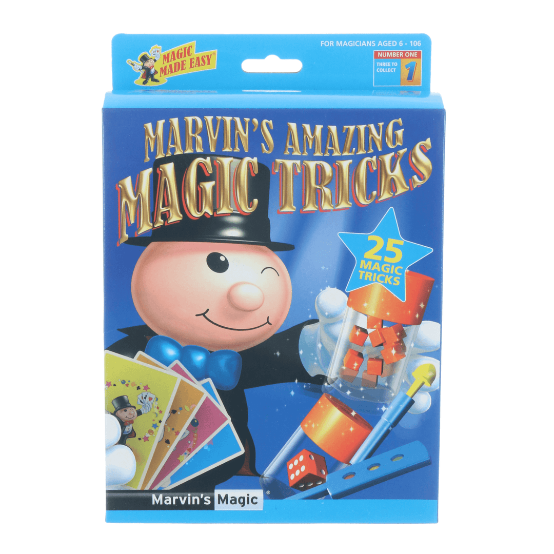 marvin's amazing magic tricks box set one of 3 in the series 25 magic tricks in blue cardboard box