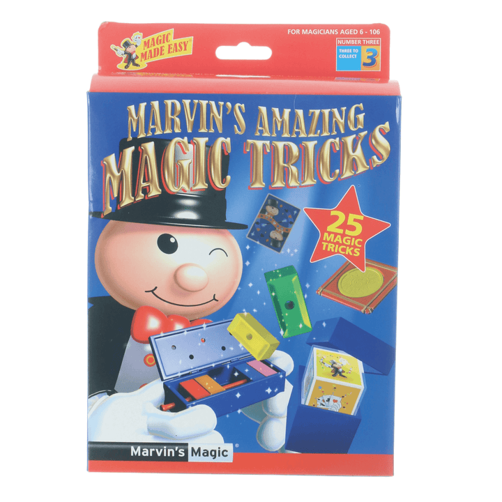 marvin's amazing magic tricks box set 3 of 3 in the series 25 magic tricks in blue & red cardboard box