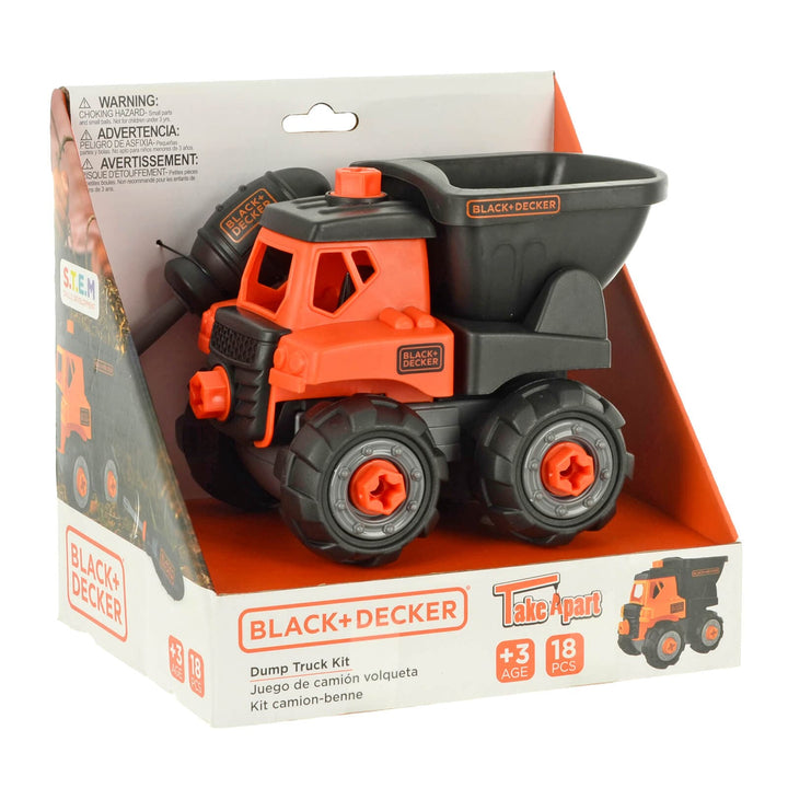 Black + Decler Take Apart Dump Truck Kit with screwdriver and 18 pieces