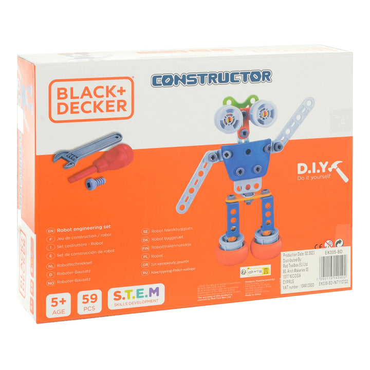 Back of the box of a diy build your own robot engineering kit