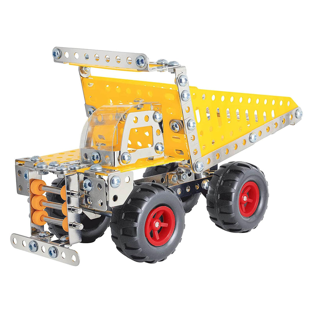 Dump truck building set with metal and plastic pieces
