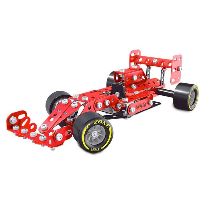Red metal and plastic racing car building kit