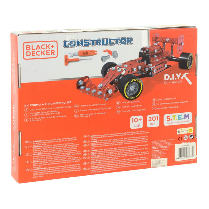 Back of the box of a formual 1 racing car engineering building set