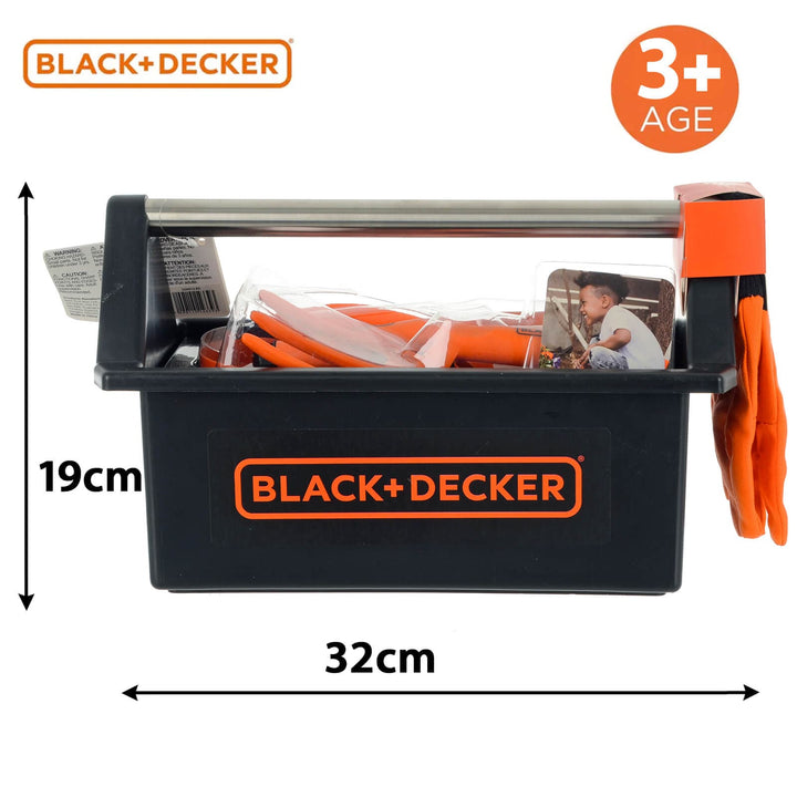 Black + Decker garden tool box with measurements