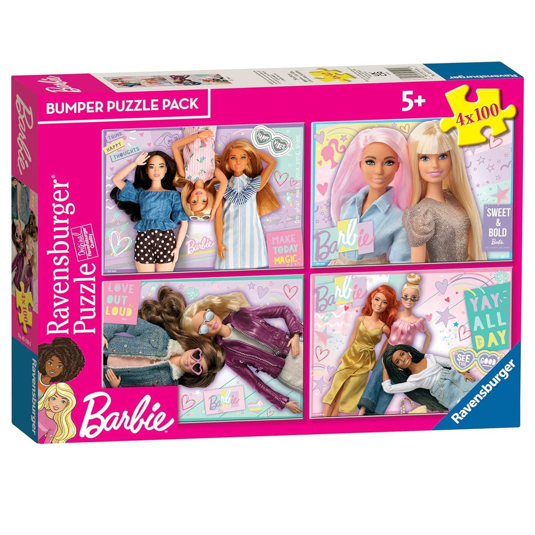 Barbie girl power bumper jigsaw puzzle pack with 4 x 100 puzzles in the box