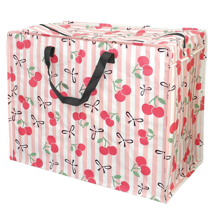 Large storage bag with cherry pattern on a white background