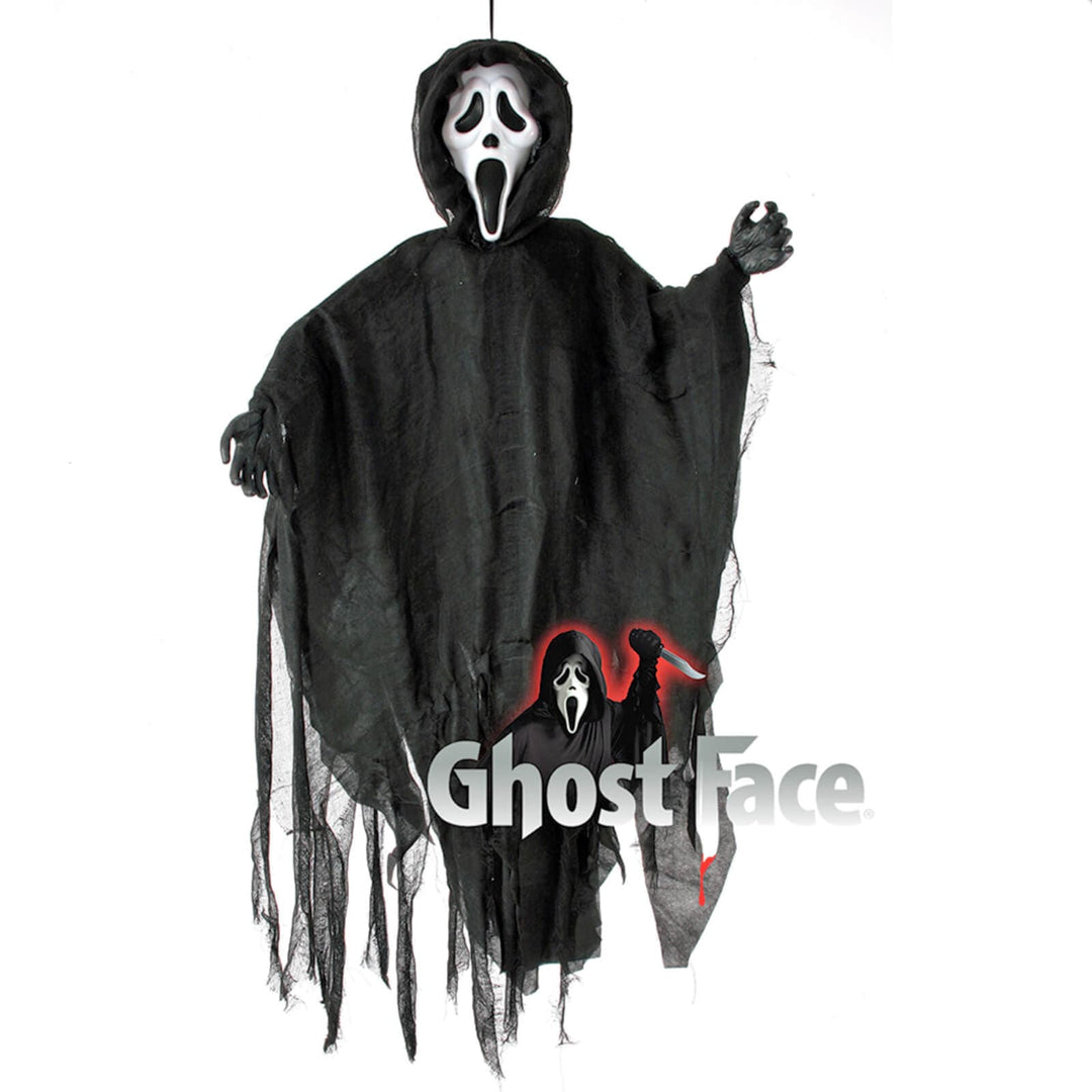 Ghost Face hanging figure Halloween party decoration with Scream mask and posable arms