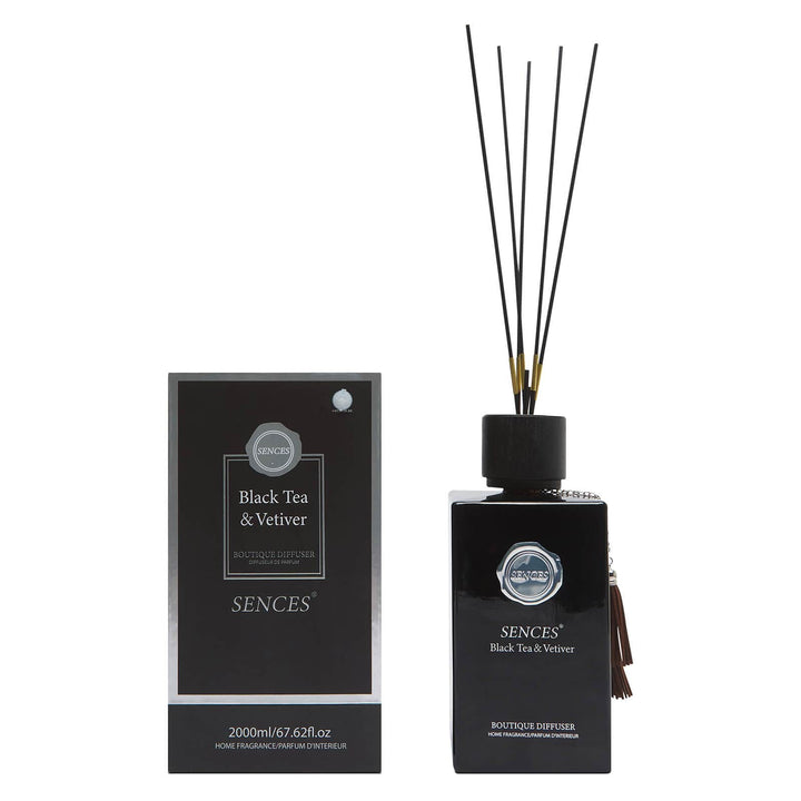 Black Tea & Vetiver reed diffuser with gift box packaging