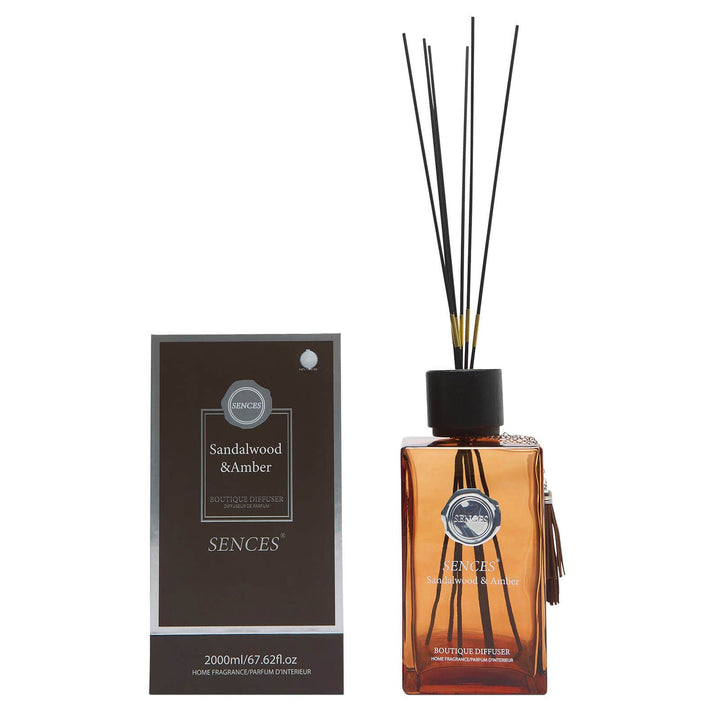 Sandalwood &amp; Amber scented large reed diffuser with gift box packaging