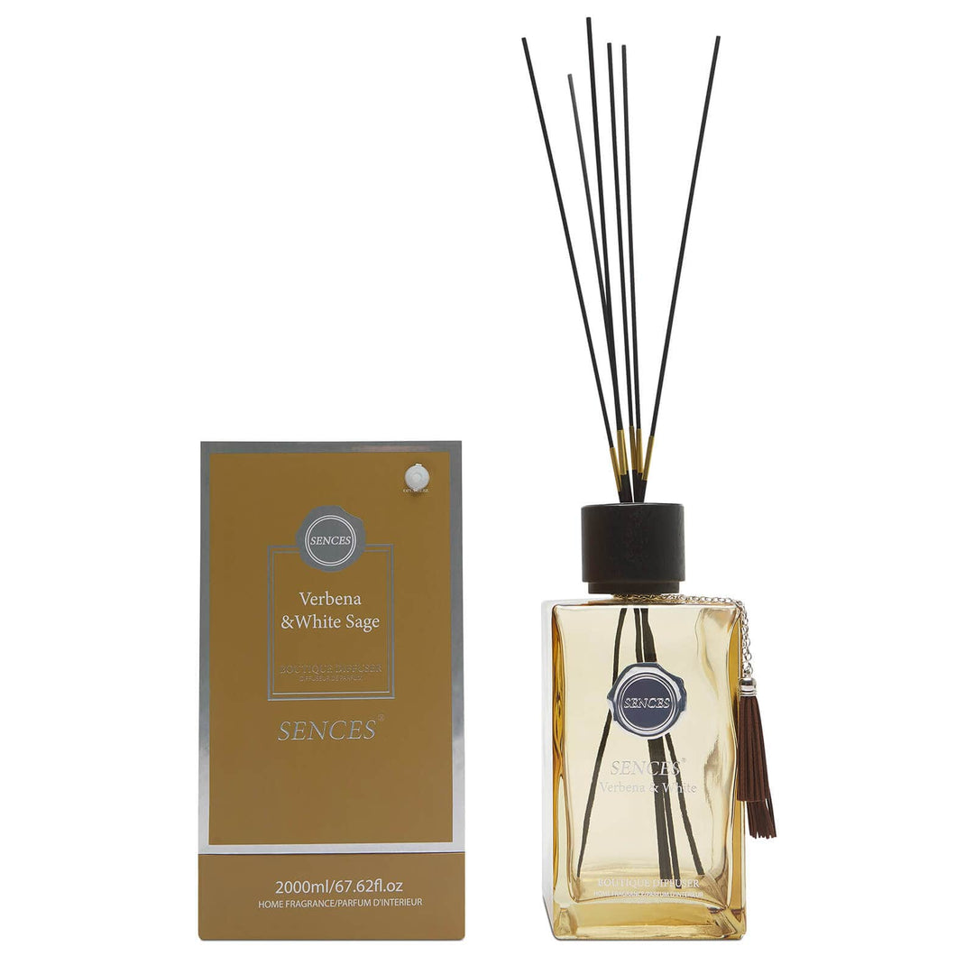 Verbena & White Sage scented extra large reed diffuser with gift box packaging