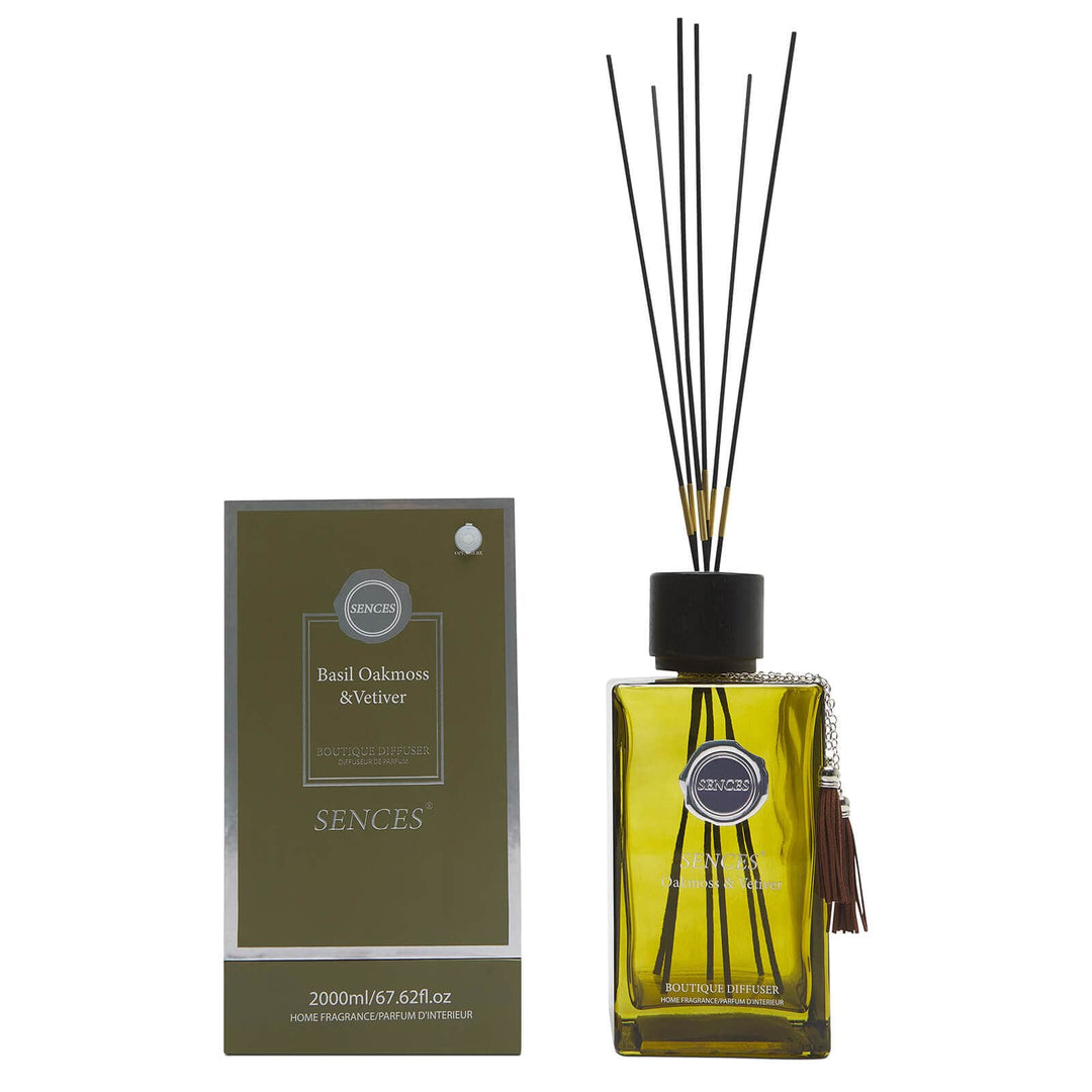 Basil Oakmoss & Vetiver scented extra large reed diffuser with gift box packaging