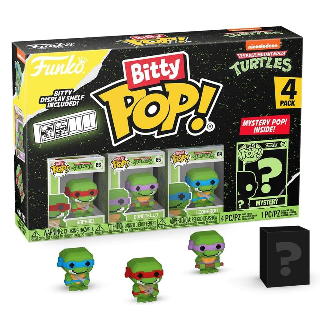 Bitty Pop! Teenage Mutant Ninja Turtles toy set packaging with figures displayed in front.