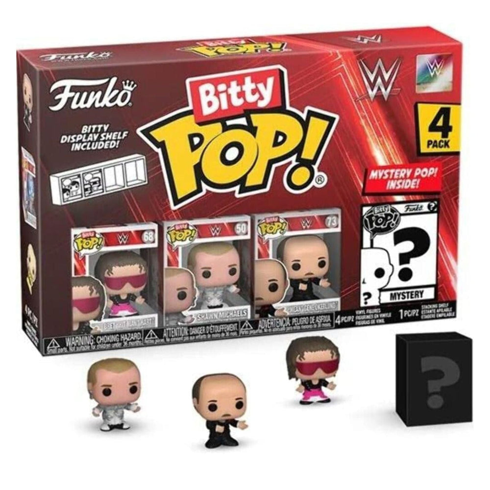 Funko Bitty Pop! WWE toy set packaging with figures displayed in front