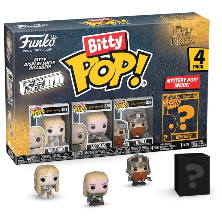 Funko Bitty Pop! Lord of the Rings 4-pack packaging with figures displayed.