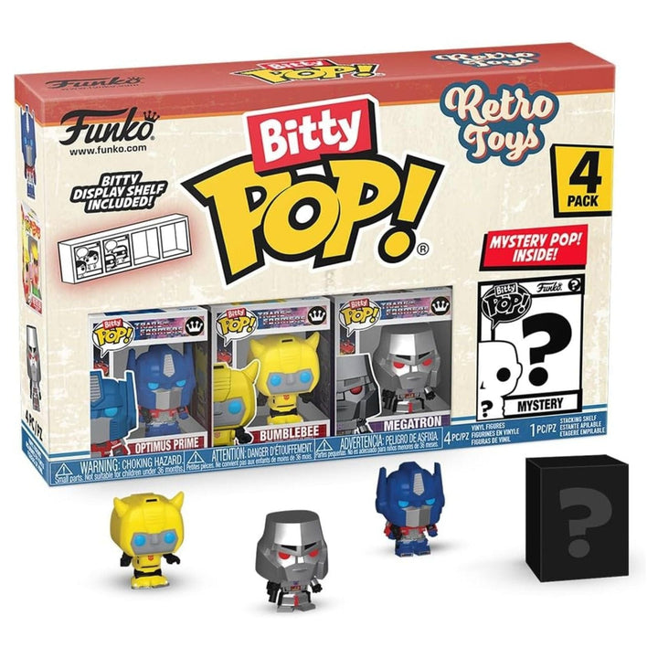 Funko Bitty Pop! Retro Toys 4-pack packaging with figures and mystery box.