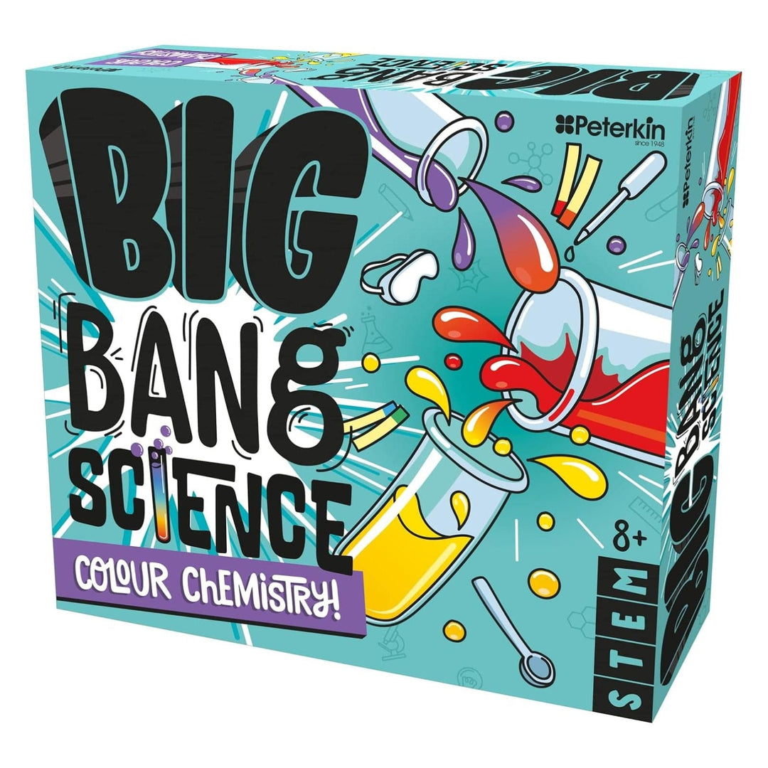 Box of 'Big Bang Science' colour chemistry kit by Peterkin with colorful design and text.
